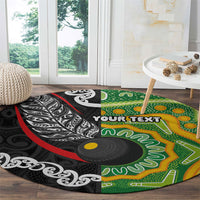 Personalised Aotearoa and Australia Lawn Bowls Round Carpet Maori Fern and Aboriginal Pattern LT03 - Polynesian Pride