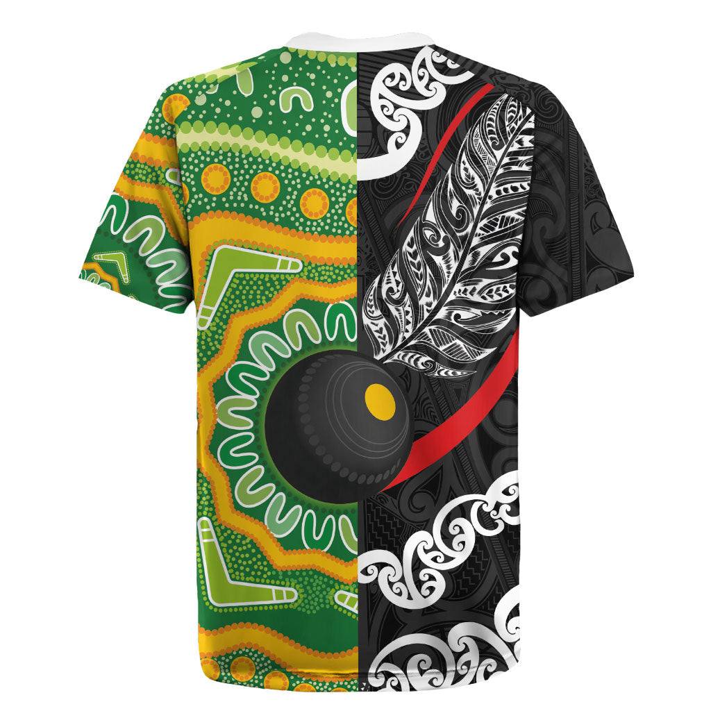 Personalised Aotearoa and Australia Lawn Bowls Rugby Jersey Maori Fern and Aboriginal Pattern LT03 - Polynesian Pride