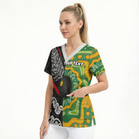 Personalised Aotearoa and Australia Lawn Bowls Scrub Top Maori Fern and Aboriginal Pattern LT03 - Polynesian Pride