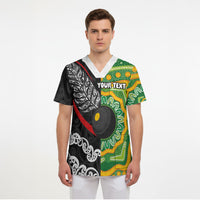 Personalised Aotearoa and Australia Lawn Bowls Scrub Top Maori Fern and Aboriginal Pattern LT03 - Polynesian Pride