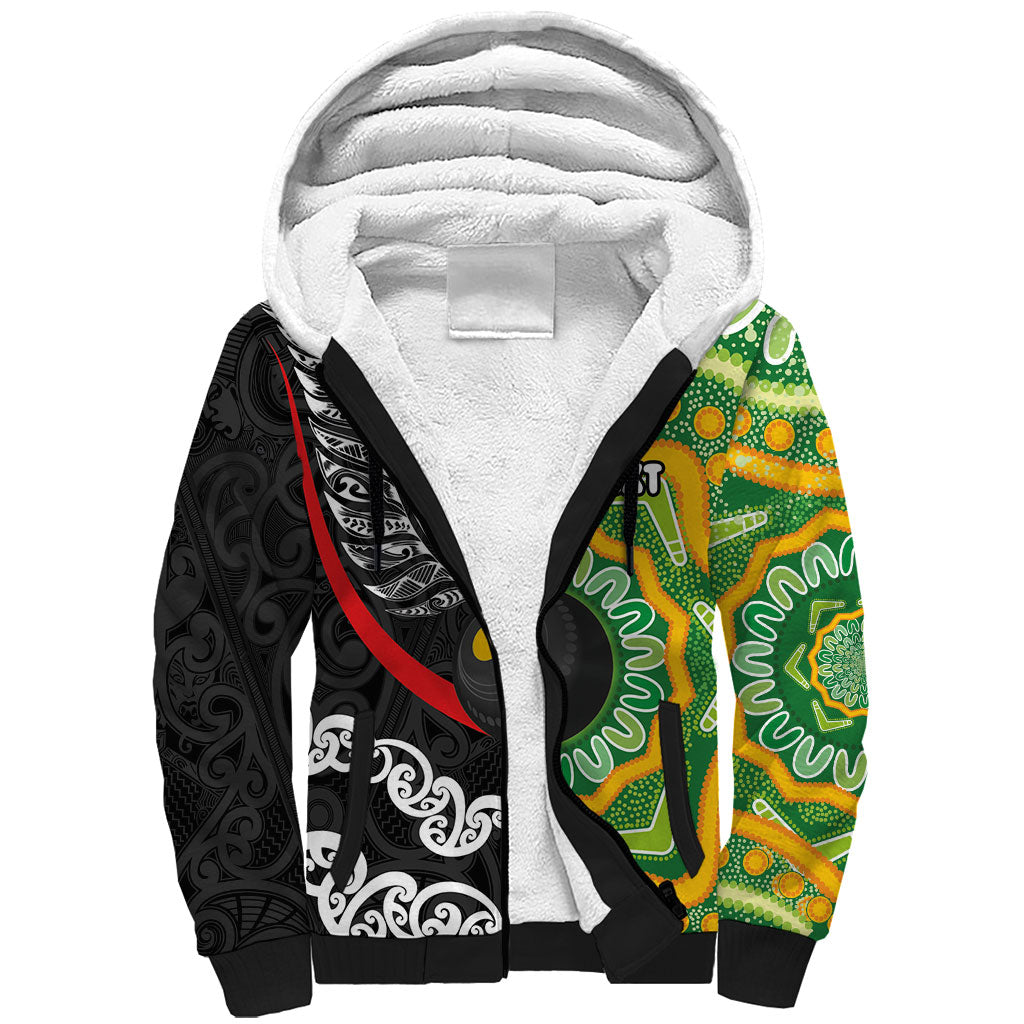 Personalised Aotearoa and Australia Lawn Bowls Sherpa Hoodie Maori Fern and Aboriginal Pattern LT03 Unisex Multicolor - Polynesian Pride