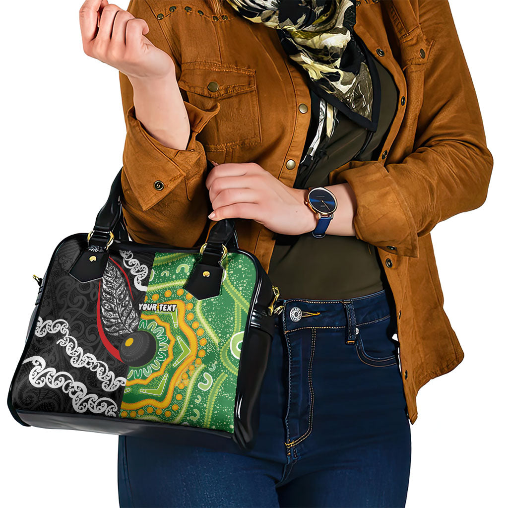 Personalised Aotearoa and Australia Lawn Bowls Shoulder Handbag Maori Fern and Aboriginal Pattern LT03 - Polynesian Pride
