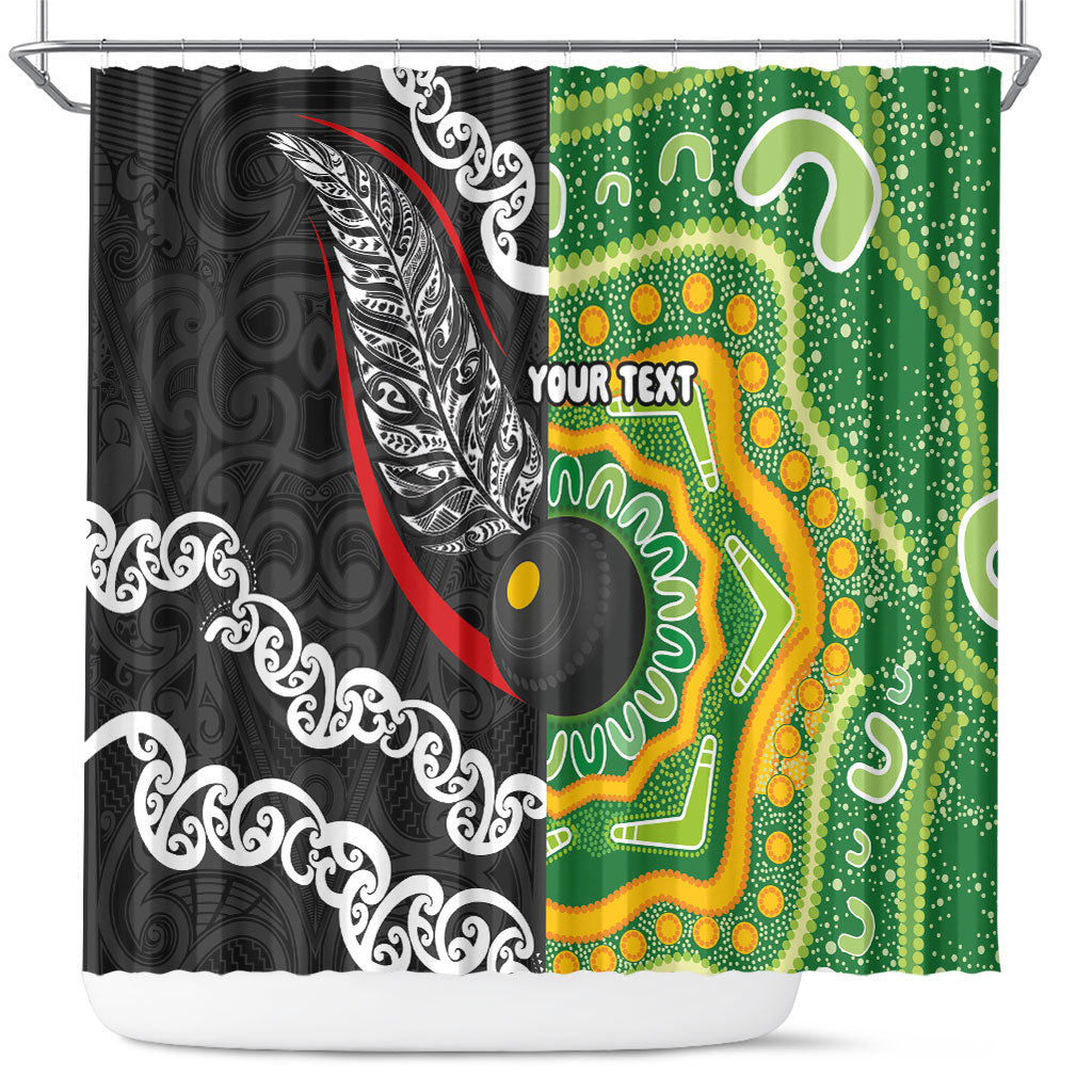 Personalised Aotearoa and Australia Lawn Bowls Shower Curtain Maori Fern and Aboriginal Pattern LT03 Multicolor - Polynesian Pride