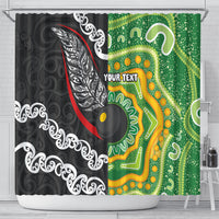 Personalised Aotearoa and Australia Lawn Bowls Shower Curtain Maori Fern and Aboriginal Pattern LT03 - Polynesian Pride