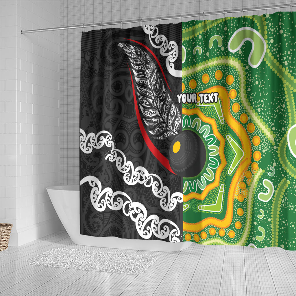 Personalised Aotearoa and Australia Lawn Bowls Shower Curtain Maori Fern and Aboriginal Pattern LT03 - Polynesian Pride