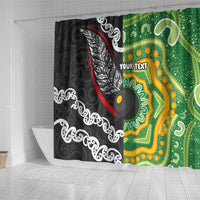 Personalised Aotearoa and Australia Lawn Bowls Shower Curtain Maori Fern and Aboriginal Pattern LT03 - Polynesian Pride