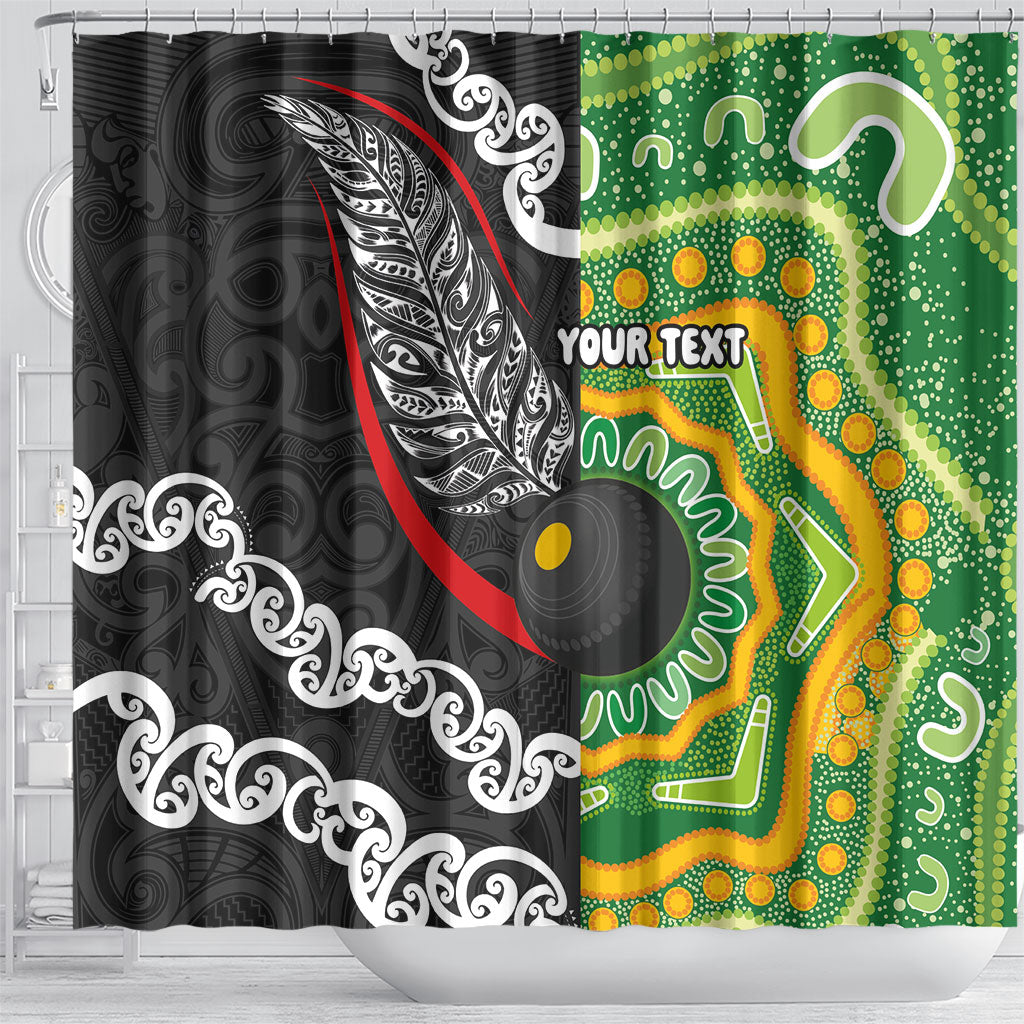 Personalised Aotearoa and Australia Lawn Bowls Shower Curtain Maori Fern and Aboriginal Pattern LT03 - Polynesian Pride