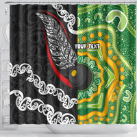 Personalised Aotearoa and Australia Lawn Bowls Shower Curtain Maori Fern and Aboriginal Pattern LT03 - Polynesian Pride