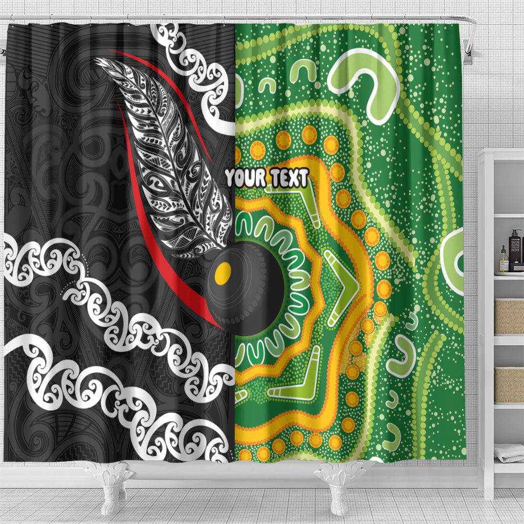 Personalised Aotearoa and Australia Lawn Bowls Shower Curtain Maori Fern and Aboriginal Pattern LT03 - Polynesian Pride