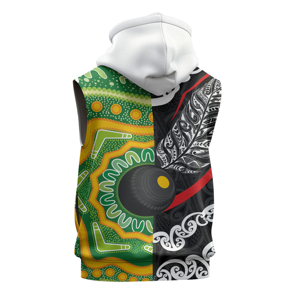 Personalised Aotearoa and Australia Lawn Bowls Sleeveless Hoodie Maori Fern and Aboriginal Pattern LT03 - Polynesian Pride