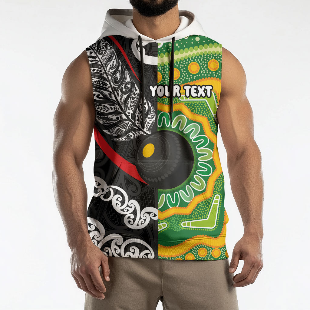 Personalised Aotearoa and Australia Lawn Bowls Sleeveless Hoodie Maori Fern and Aboriginal Pattern LT03 - Polynesian Pride