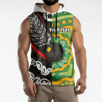Personalised Aotearoa and Australia Lawn Bowls Sleeveless Hoodie Maori Fern and Aboriginal Pattern LT03 - Polynesian Pride