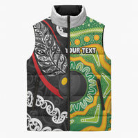 Personalised Aotearoa and Australia Lawn Bowls Sleeveless Puffer Jacket Maori Fern and Aboriginal Pattern LT03 Unisex Multicolor - Polynesian Pride