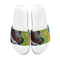 Personalised Aotearoa and Australia Lawn Bowls Slide Sandals Maori Fern and Aboriginal Pattern LT03 Multicolor - Polynesian Pride
