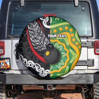 Personalised Aotearoa and Australia Lawn Bowls Spare Tire Cover Maori Fern and Aboriginal Pattern LT03 Multicolor - Polynesian Pride