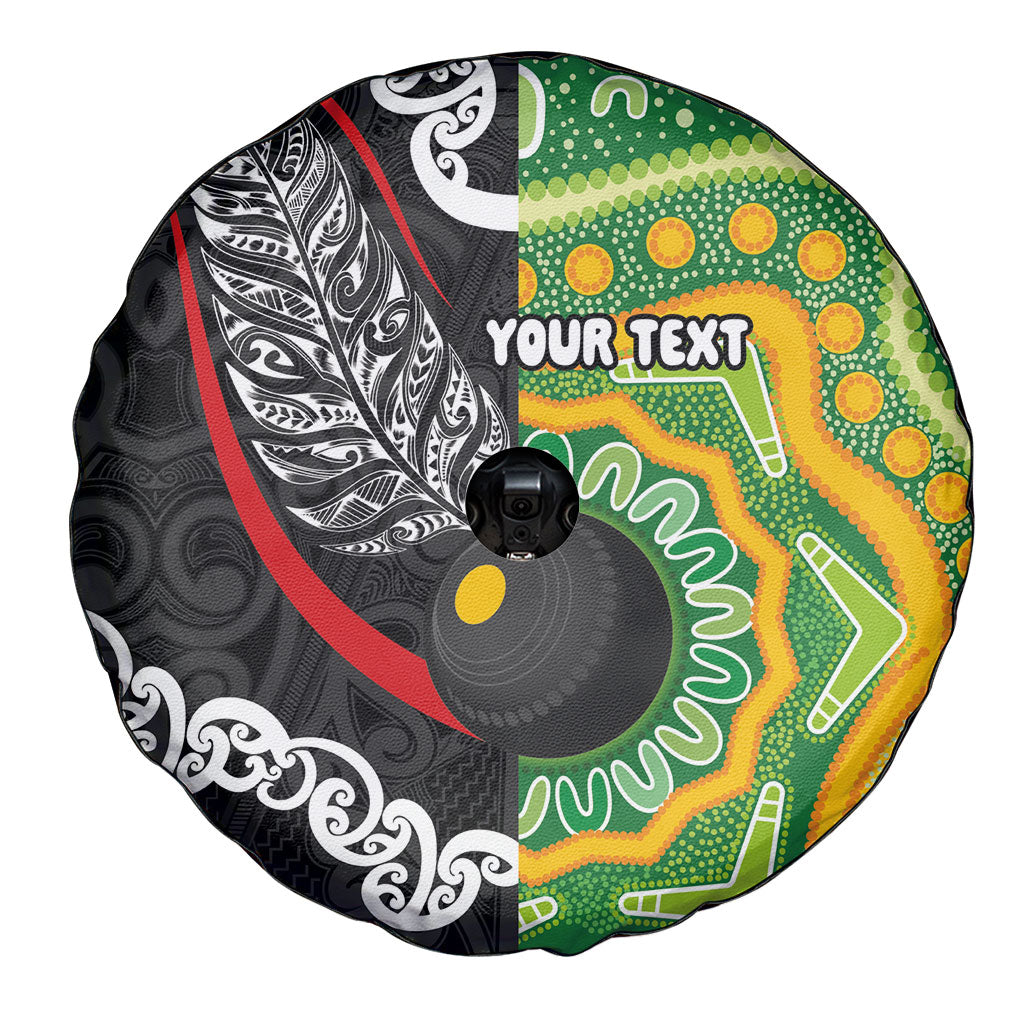 Personalised Aotearoa and Australia Lawn Bowls Spare Tire Cover Maori Fern and Aboriginal Pattern LT03 - Polynesian Pride