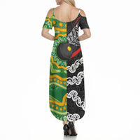 Personalised Aotearoa and Australia Lawn Bowls Summer Maxi Dress Maori Fern and Aboriginal Pattern LT03 - Polynesian Pride