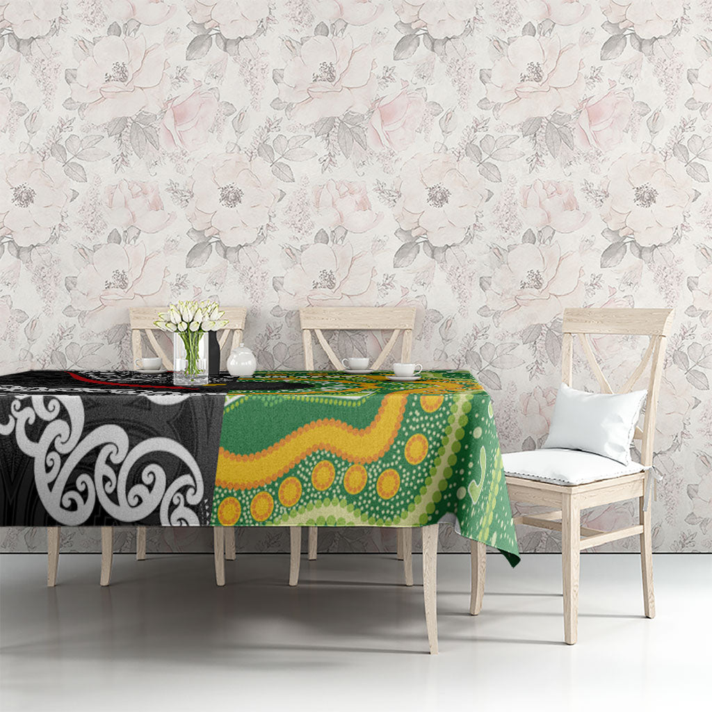 Personalised Aotearoa and Australia Lawn Bowls Tablecloth Maori Fern and Aboriginal Pattern LT03 - Polynesian Pride