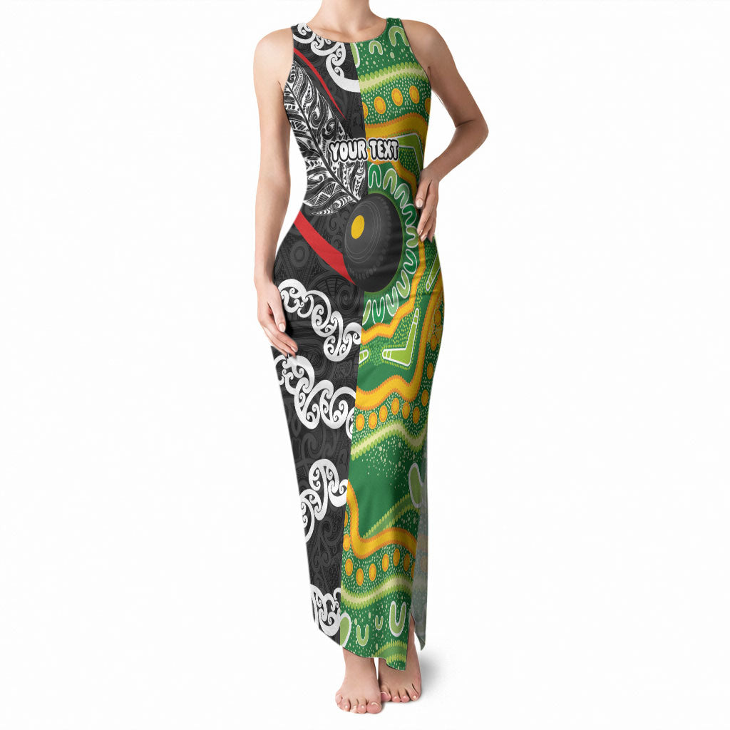 Personalised Aotearoa and Australia Lawn Bowls Tank Maxi Dress Maori Fern and Aboriginal Pattern LT03 Women Multicolor - Polynesian Pride