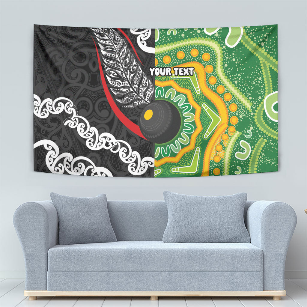 Personalised Aotearoa and Australia Lawn Bowls Tapestry Maori Fern and Aboriginal Pattern LT03 - Polynesian Pride