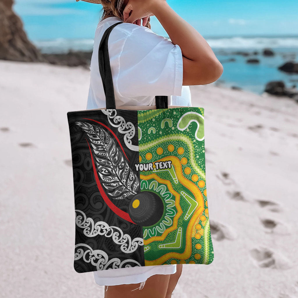 Personalised Aotearoa and Australia Lawn Bowls Tote Bag Maori Fern and Aboriginal Pattern LT03 - Polynesian Pride
