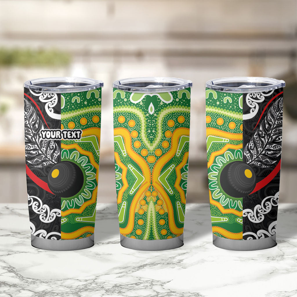 Personalised Aotearoa and Australia Lawn Bowls Tumbler Cup Maori Fern and Aboriginal Pattern LT03 - Polynesian Pride