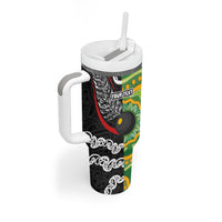 Personalised Aotearoa and Australia Lawn Bowls Tumbler With Handle Maori Fern and Aboriginal Pattern LT03 - Polynesian Pride