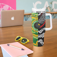 Personalised Aotearoa and Australia Lawn Bowls Tumbler With Handle Maori Fern and Aboriginal Pattern LT03 - Polynesian Pride