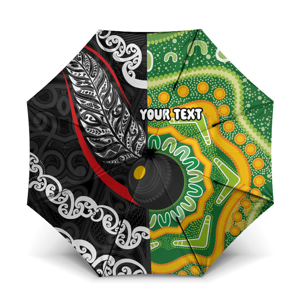 Personalised Aotearoa and Australia Lawn Bowls Umbrella Maori Fern and Aboriginal Pattern LT03 One Size Folded 11.42 inch Opened Diameter 37.4 inch Multicolor - Polynesian Pride