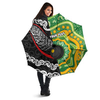 Personalised Aotearoa and Australia Lawn Bowls Umbrella Maori Fern and Aboriginal Pattern LT03 - Polynesian Pride
