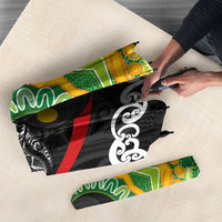 Personalised Aotearoa and Australia Lawn Bowls Umbrella Maori Fern and Aboriginal Pattern LT03 - Polynesian Pride