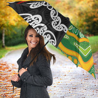 Personalised Aotearoa and Australia Lawn Bowls Umbrella Maori Fern and Aboriginal Pattern LT03 - Polynesian Pride