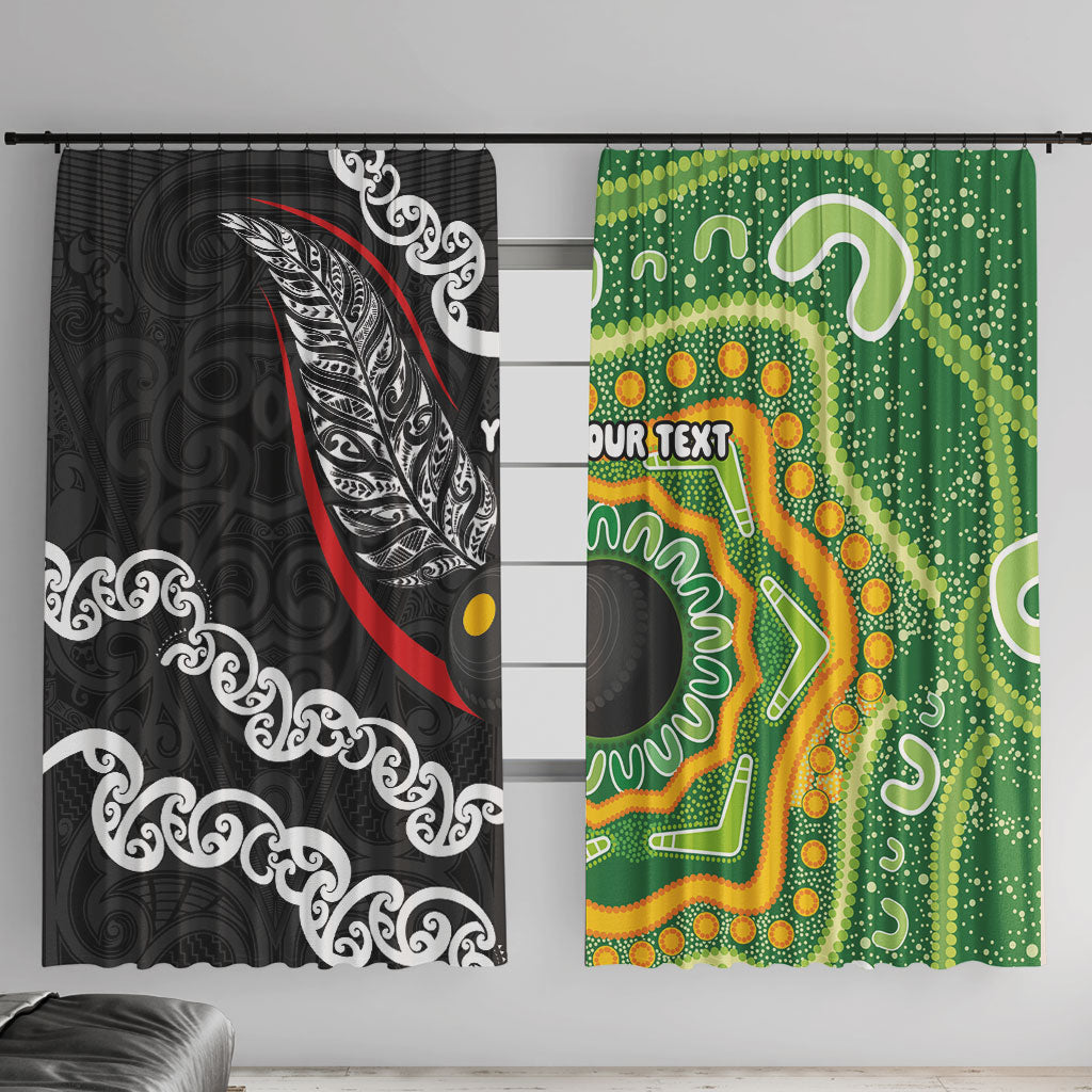 Personalised Aotearoa and Australia Lawn Bowls Window Curtain Maori Fern and Aboriginal Pattern
