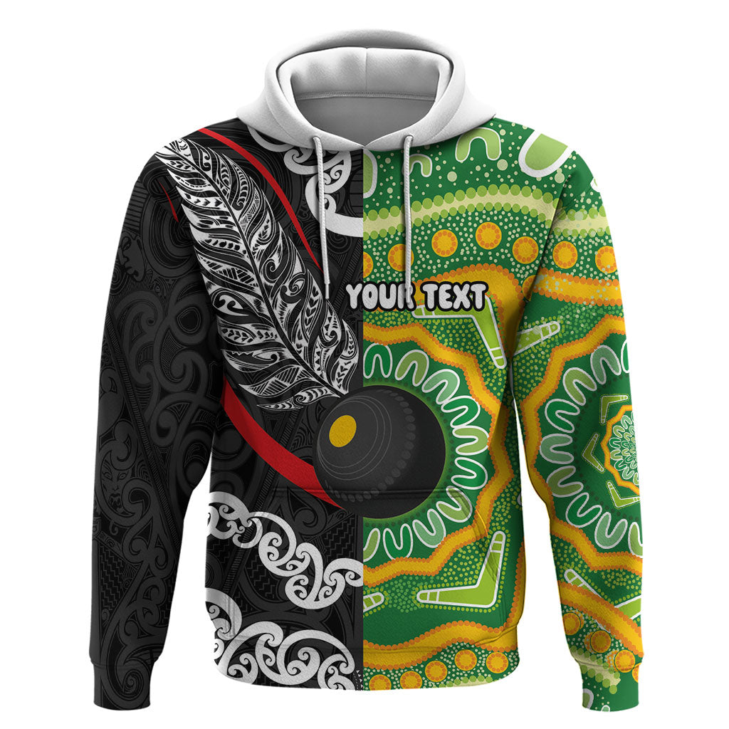 Personalised Aotearoa and Australia Lawn Bowls Zip Hoodie Maori Fern and Aboriginal Pattern LT03 Pullover Hoodie Multicolor - Polynesian Pride
