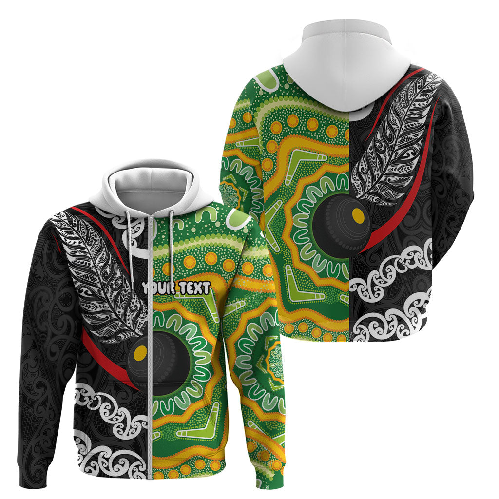 Personalised Aotearoa and Australia Lawn Bowls Zip Hoodie Maori Fern and Aboriginal Pattern LT03 - Polynesian Pride