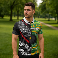 Personalised Aotearoa and Australia Lawn Bowls Zipper Polo Shirt Maori Fern and Aboriginal Pattern LT03 - Polynesian Pride