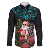 Personalized New Zealand Christmas Family Matching Tank Maxi Dress and Hawaiian Shirt Maori Santa Pikorua and Pohutukawa Meri Kirihimete LT03 Dad's Shirt - Long Sleeve Black - Polynesian Pride