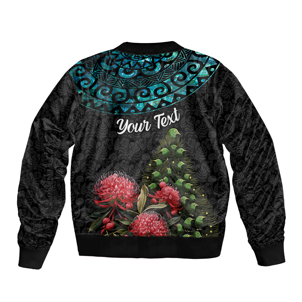 Personalized New Zealand Christmas Sleeve Zip Bomber Jacket Maori Santa Pikorua and Pohutukawa Meri Kirihimete LT03 - Polynesian Pride