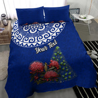 Personalized New Zealand Christmas Bedding Set Maori Santa Pikorua and Pohutukawa Meri Kirihimete Blue LT03 - Polynesian Pride