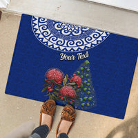 Personalized New Zealand Christmas Rubber Doormat Maori Santa Pikorua and Pohutukawa Meri Kirihimete Blue LT03 - Polynesian Pride