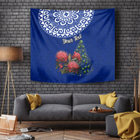 Personalized New Zealand Christmas Tapestry Maori Santa Pikorua and Pohutukawa Meri Kirihimete Blue LT03 Blue - Polynesian Pride