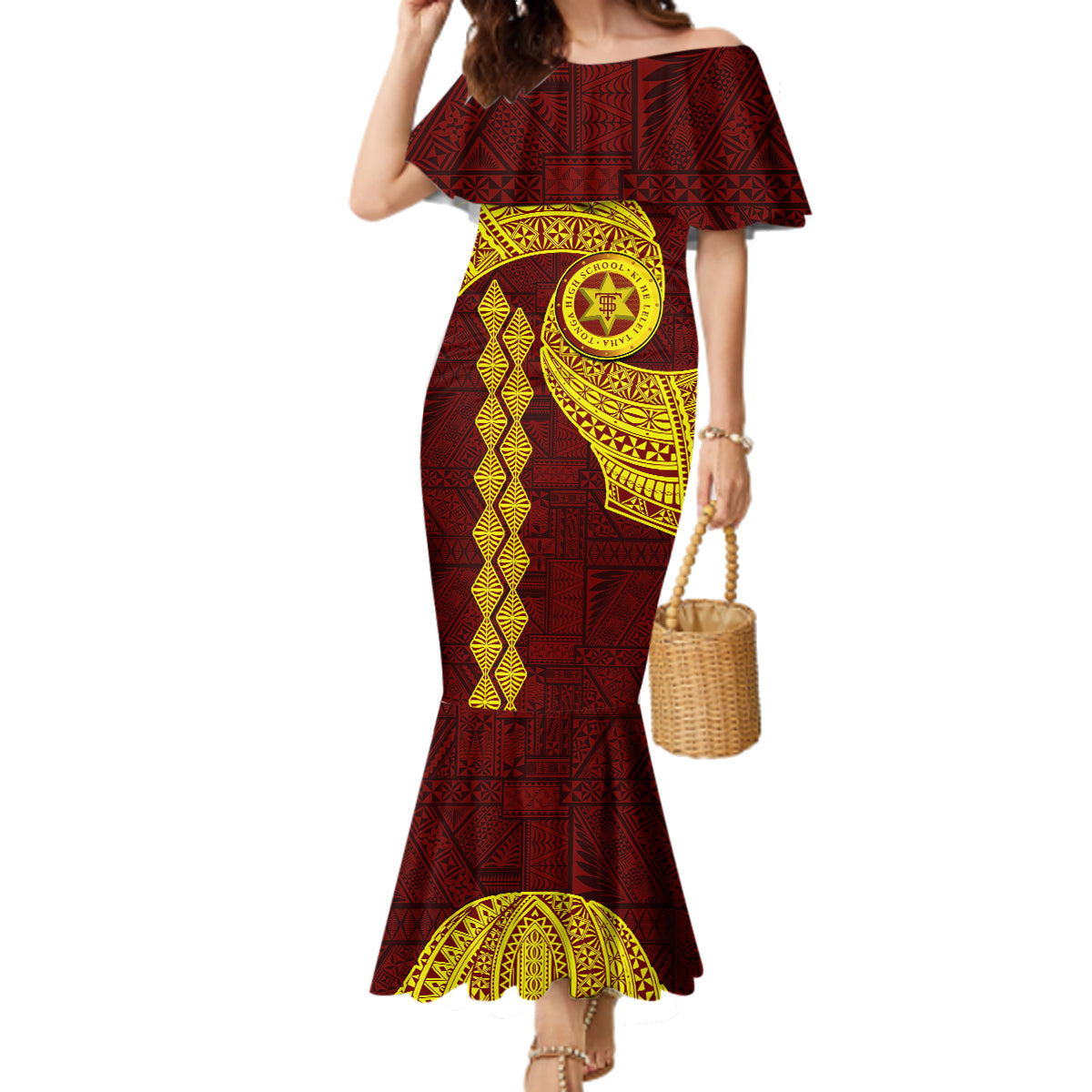 Tonga High School Family Matching Mermaid Dress and Hawaiian Shirt Traditional Ngatu and Polynesian Pattern LT03 Mom's Dress Yellow - Polynesian Pride