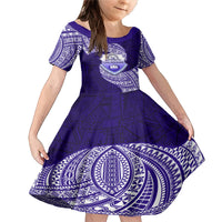 Tonga Tupou High School Family Matching Mermaid Dress and Hawaiian Shirt Traditional Ngatu and Polynesian Pattern LT03 Daughter's Dress Blue - Polynesian Pride