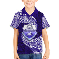 Tonga Tupou High School Family Matching Tank Maxi Dress and Hawaiian Shirt Traditional Ngatu and Polynesian Pattern LT03 Son's Shirt Blue - Polynesian Pride