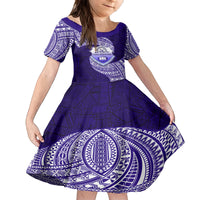 Tonga Tupou High School Kid Short Sleeve Dress Traditional Ngatu and Polynesian Pattern LT03 KID Blue - Polynesian Pride