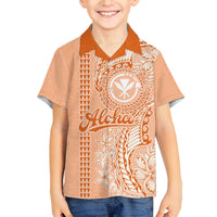 Kanaka Maoli Tropical Flowers with Kakau Tribal Family Matching Tank Maxi Dress and Hawaiian Shirt Peach Fuzz Color LT03 Son's Shirt Peach Fuzz - Polynesian Pride