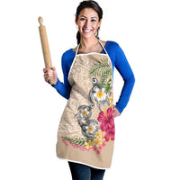 Hawaiian Tropical Flowers and Tribal Turtles Apron Polynesian Art Motifs Beige Color LT03 - Polynesian Pride