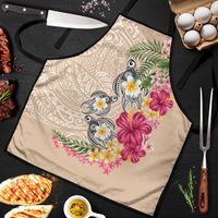 Hawaiian Tropical Flowers and Tribal Turtles Apron Polynesian Art Motifs Beige Color LT03 Beige - Polynesian Pride