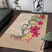 Hawaiian Tropical Flowers and Tribal Turtles Area Rug Polynesian Art Motifs Beige Color LT03 Beige - Polynesian Pride