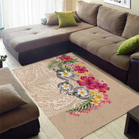 Hawaiian Tropical Flowers and Tribal Turtles Area Rug Polynesian Art Motifs Beige Color LT03 - Polynesian Pride